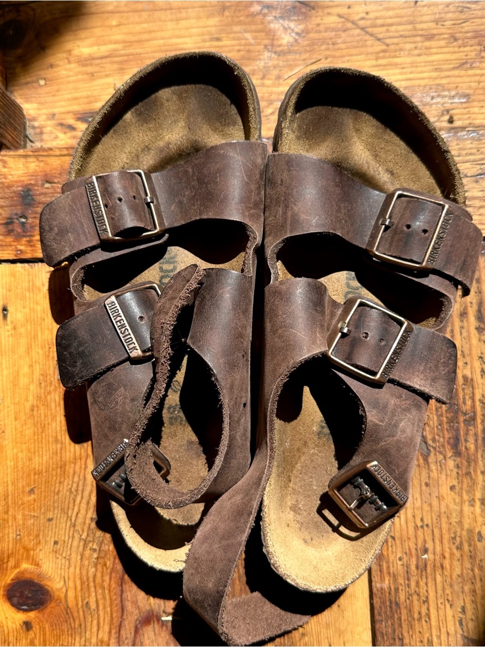 Birkenstock Brown Leather Two-Strap Sandals